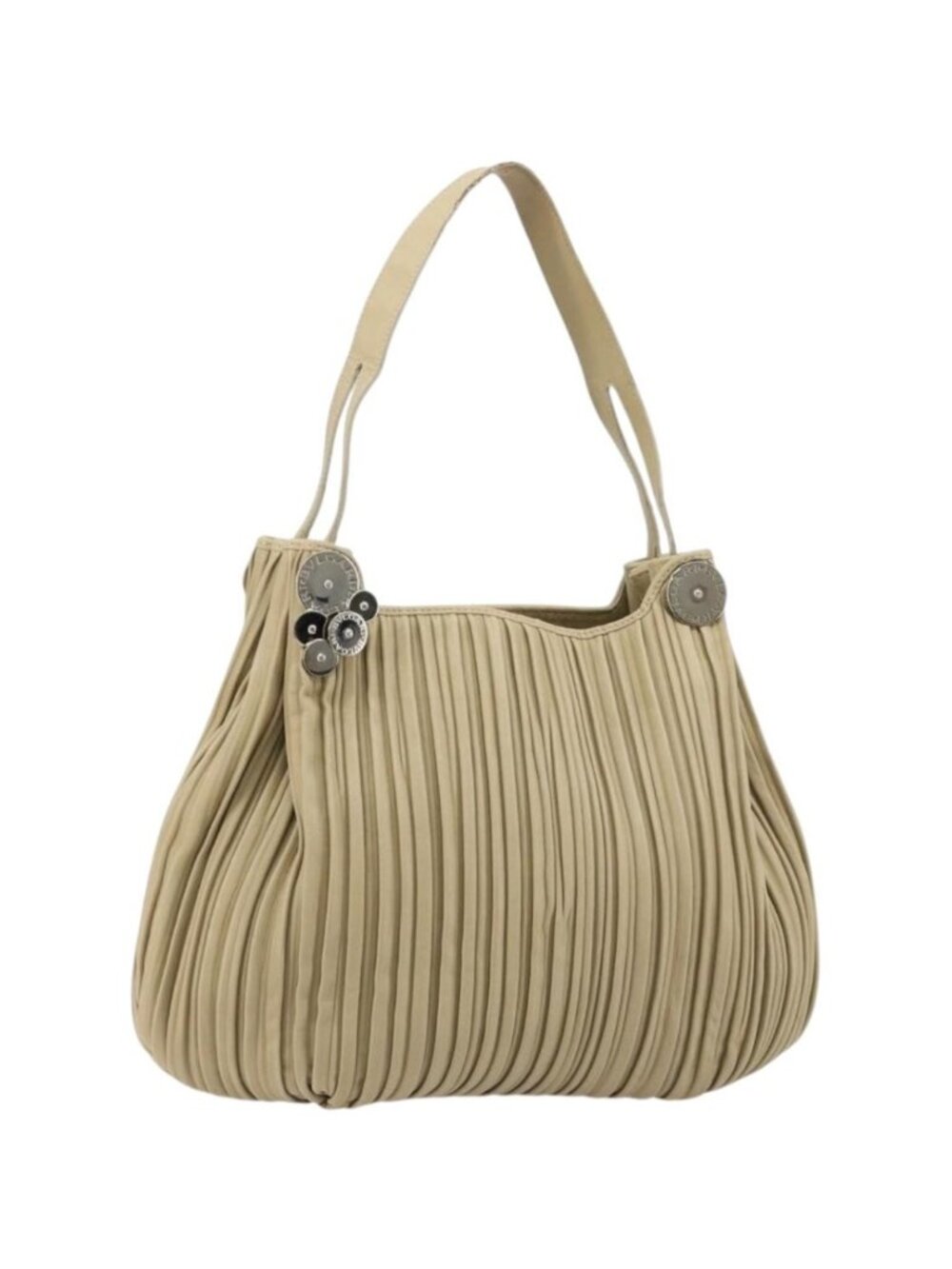 BVLGARI Shoulder Bag Leather Beige Silver